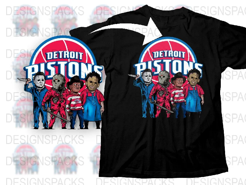 T-Shirt Long Sleeve-Horror Villains Detroit Pistons Themed Png Digital Download