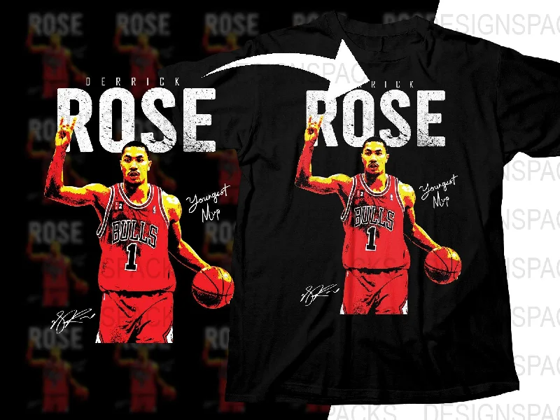 T-Shirt Baseball-Youngest MVP Derrick Rose Basketball Player Chicago Bulls Png Digital Download