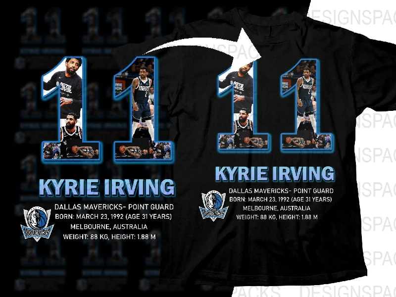 T-Shirt Embroidered-Mavericks Dallas Number 11 Kyrie Irving Basketball Star Bootleg Graphic Png Digital Download