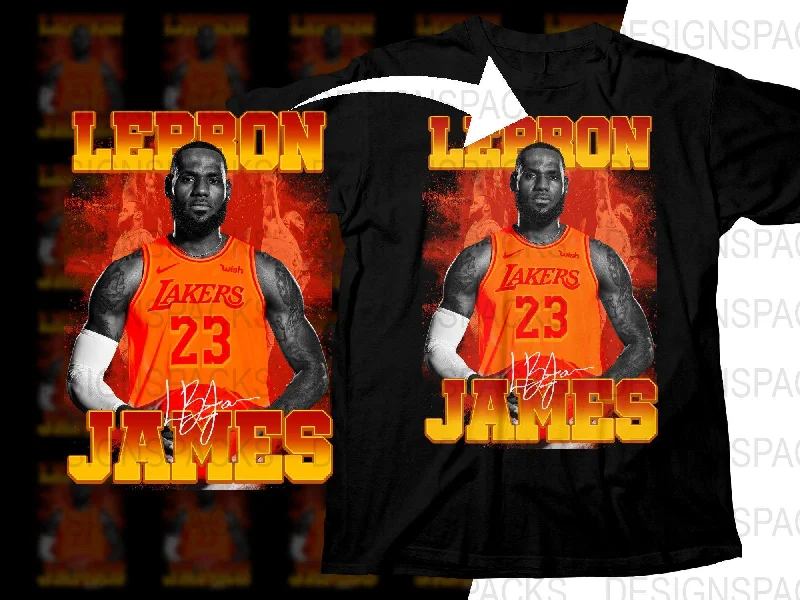 T-Shirt Crew Neck-Los Angeles Lakers Lebron James Number 23 Basketball Legend Bootleg Png Digital Download