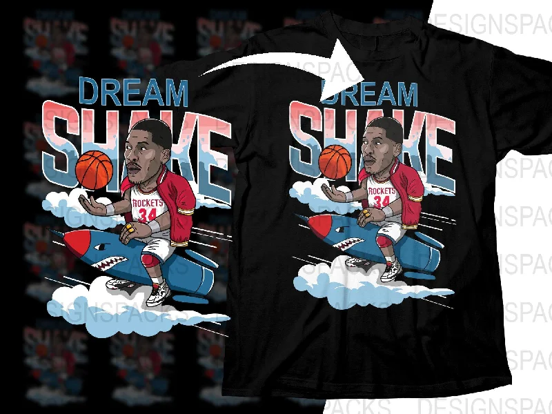 T-Shirt Artistic-Nostalgic Hakeem Olajuwon Dream Shake Rockets Cartoon Basketball Legend Png Digital Download