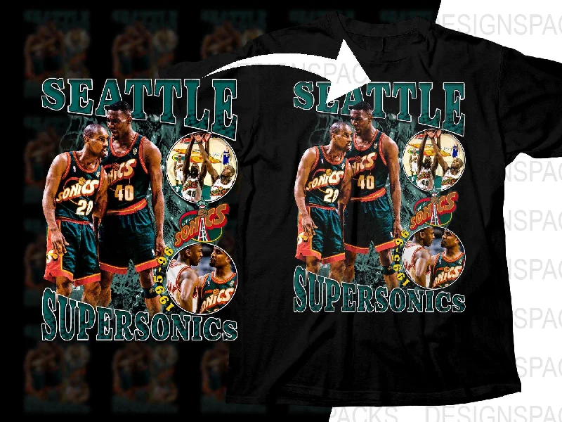 T-Shirt Abstract-Vintage Seattle Supersonics 90s Retro Bootleg Style Png Digital Download