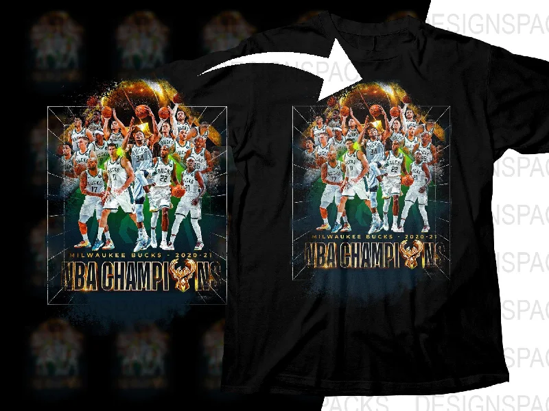 T-Shirt Recycled Fabric-NBA Champions Milwaukee Bucks 2020-2021 Bootleg Png Digital Download