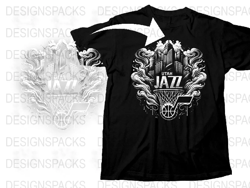 T-Shirt Breathable Fabric-Utah Jazz Basketball Skyline Design Png Digital Download