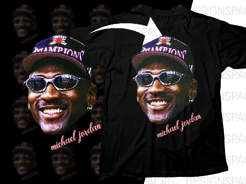 T-Shirt Casual-Michael Jordan Head Chicago Bulls Champions Stylish Png Digital Download