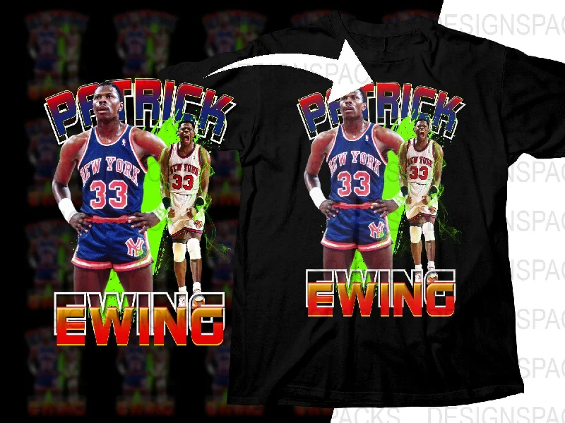 T-Shirt Sports Fan-Retro Patrick Ewing New York Knicks Basketball Star Bootleg Png Digital Download