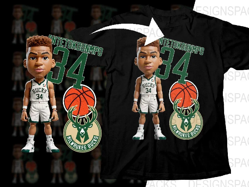 T-Shirt Fishing-Milwaukee Bucks Giannis Antetokounmpo Cartoon Basketball Player Png Digital Download