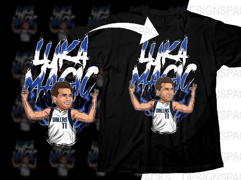 T-Shirt Durable-Luka Magic Dallas Mavericks Basketball Star Cartoon Png Digital Download