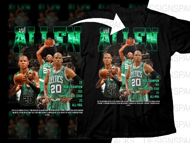 T-Shirt Funny-Ray Allen Basketball Legend Boston Celtics Tribute Bootleg Png Digital Download