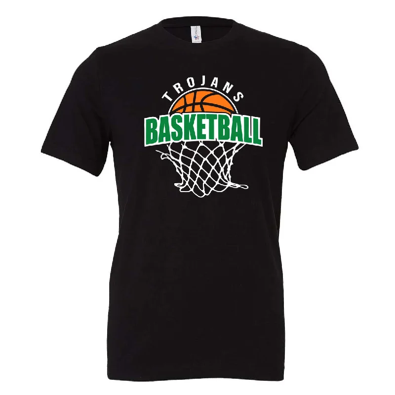 T-Shirt Top Rated-Twiggs Academy - Trojans Basketball and Basketball Net - Black (Tee/DriFit/Hoodie/Sweatshirt)