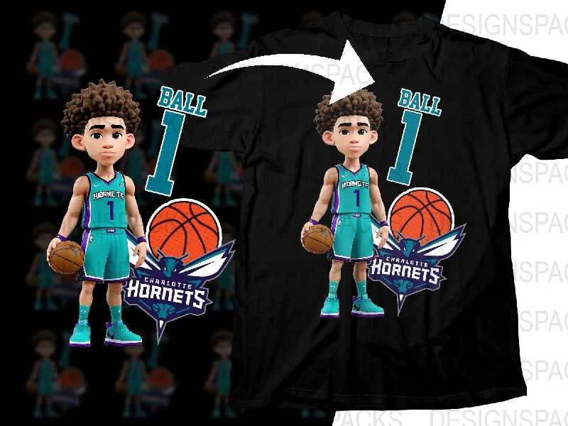 T-Shirt Sleeveless-LaMelo Ball Charlotte Hornets Inspired Cartoon Basketball Player Png Digital Download