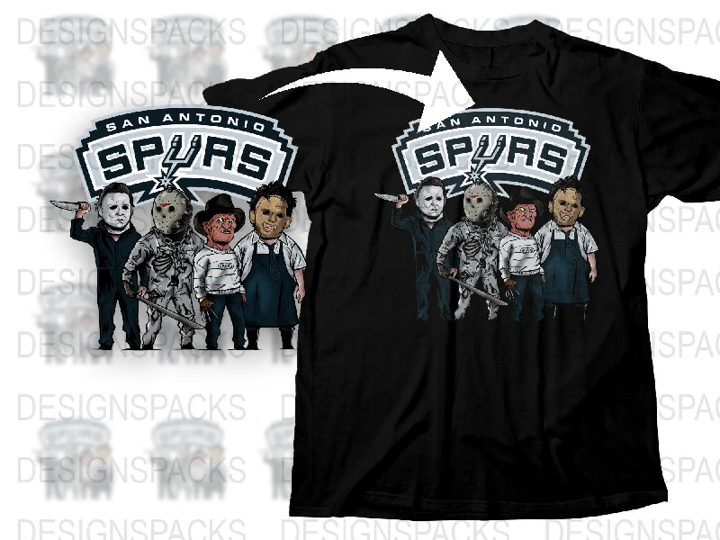 T-Shirt Loose Fit-Horror Movie Icons Meet San Antonio Spurs Png Digital Download