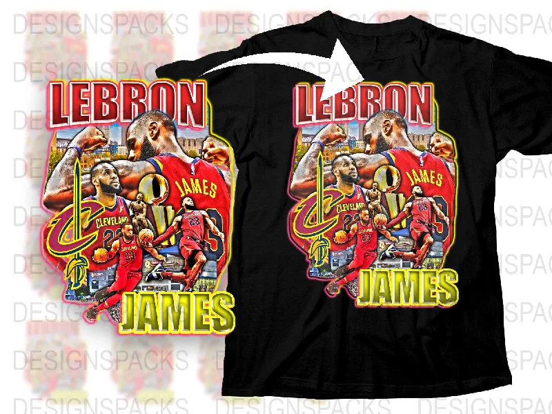 T-Shirt White-Vibrant LeBron James Cleveland Cavaliers Basketball Png Digital Download