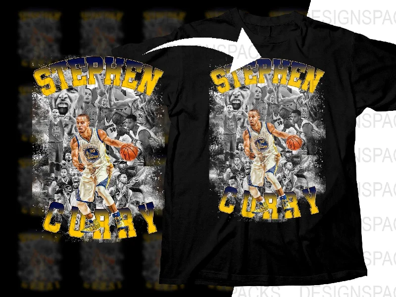 T-Shirt Long Sleeve-Stephen Curry Energetic Basketball Star Bootleg Png Digital Download