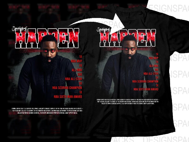 T-Shirt Recycled Fabric-James Harden Basketball Legend Bootleg Png Digital Download