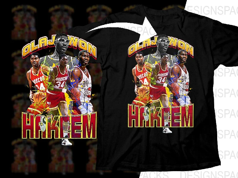 T-Shirt Graphic-Iconic Hakeem Olajuwon Houston Rockets Basketball Legend Bootleg Png Digital Download