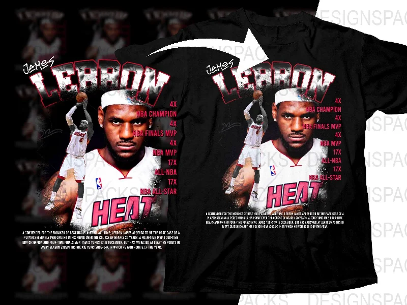 T-Shirt Embroidered-Lebron James Miami Heat NBA Champion MVP All-Star Bootleg Png Digital Download