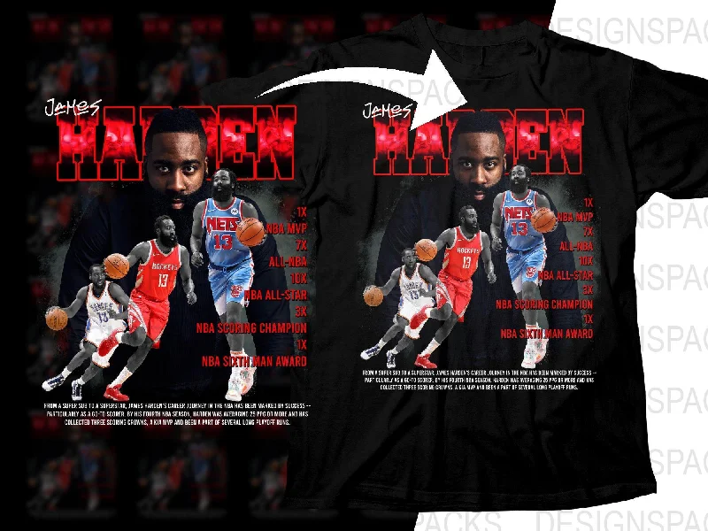 T-Shirt Ethical Fashion-James Harden Career Highlights Basketball Superstar Bootleg Png Digital Download