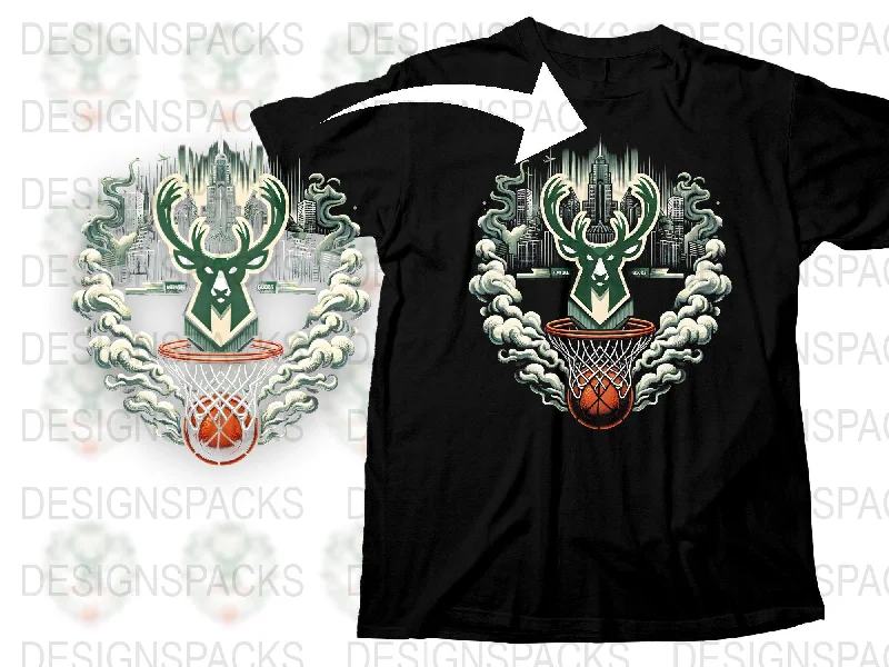 T-Shirt Sweatproof-Milwaukee Bucks Urban Skyline Graphic Png Digital Download