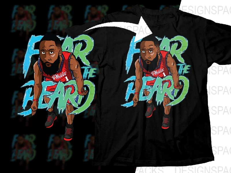 T-Shirt Black-James Harden Fear The Beard Philadelphia 76ers Basketball Star Png Digital Download