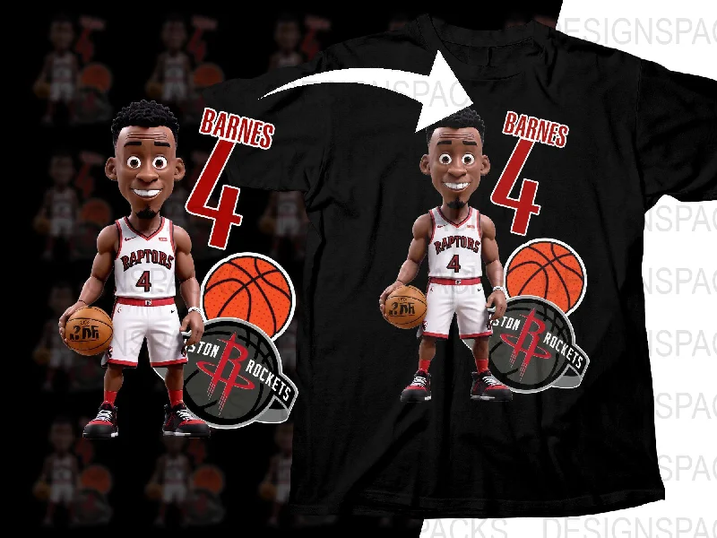 T-Shirt Slim Fit-Harrison Barnes Raptors Number 4 Cartoon Basketball Star Png Digital Download