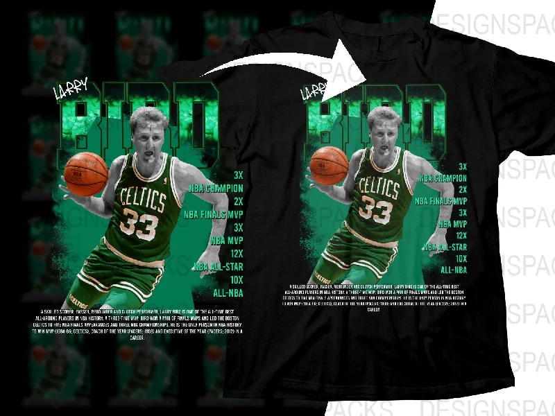 T-Shirt V-Neck-Larry Bird Boston Celtics Basketball Legend Iconic Gameplay Bootleg Png Digital Download