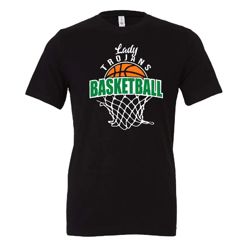 T-Shirt Wholesale-Twiggs Academy - Lady Trojans Basketball and Basketball Net - Black (Tee/DriFit/Hoodie/Sweatshirt)