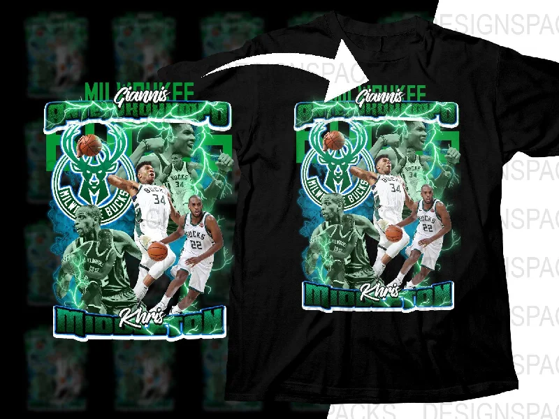 T-Shirt Camping-Milwaukee Bucks Giannis Antetokounmpo And Khris Middleton Basketball Superstars Bootleg Png Digital Download