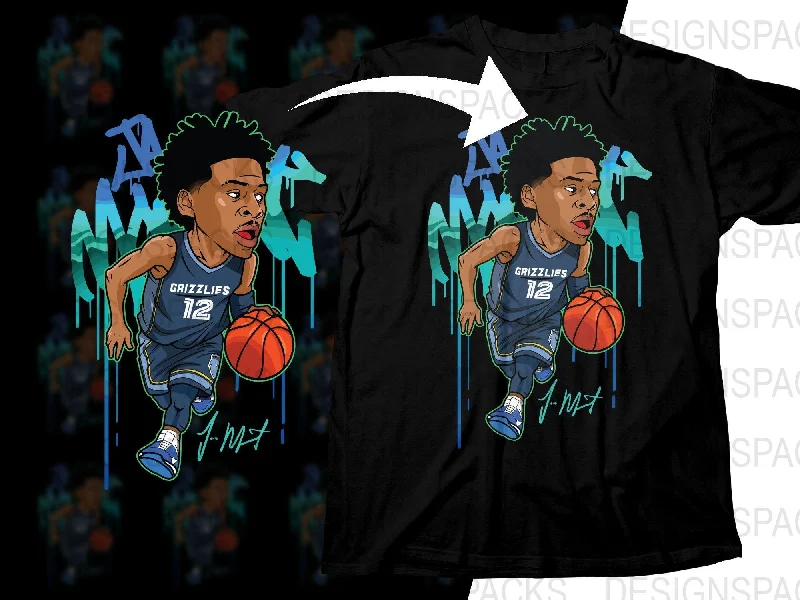 T-Shirt UV Protection-Ja Morant Cartoon Basketball Player Memphis Grizzlies Png Digital Download