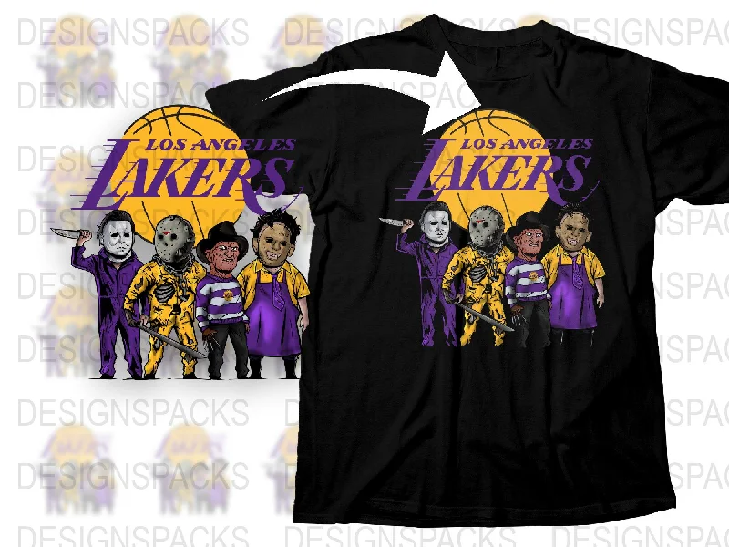 T-Shirt Long Sleeve-Los Angeles Lakers Horror Icons Graphic Png Digital Download