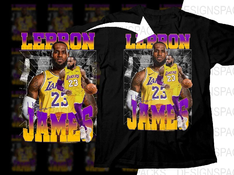 T-Shirt Printed-Lebron James Number 23 Los Angeles Lakers Bootleg Png Digital Download