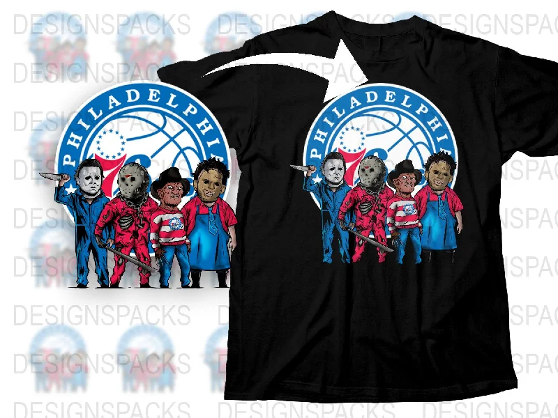 T-Shirt Hockey-Philadelphia 76ers Horror Characters Halloween Png Digital Download