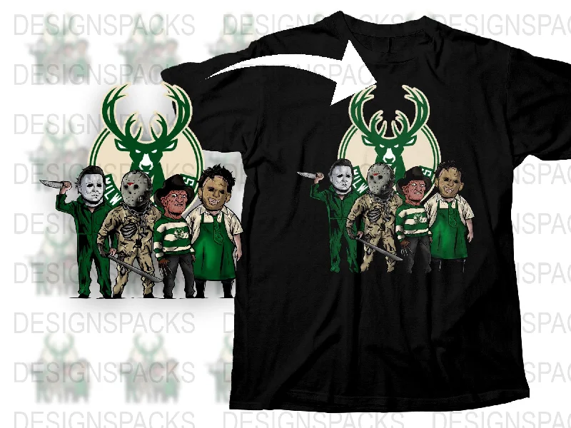 T-Shirt V-Neck-Horror Villains Milwaukee Bucks Fan Art Png Digital Download