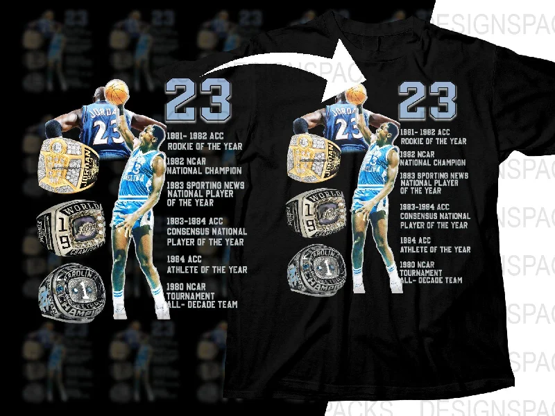 T-Shirt Checkered-North Carolina Michael Jordan Basketball Legend Championship Rings Bootleg Graphic Png Digital Download