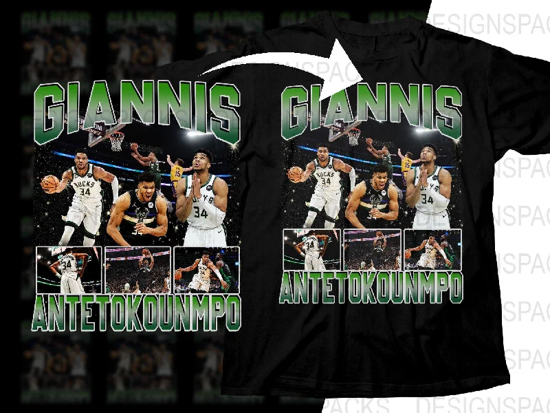 T-Shirt Hiking-Milwaukee Bucks Giannis Antetokounmpo Basketball Star Bootleg Png Digital Download