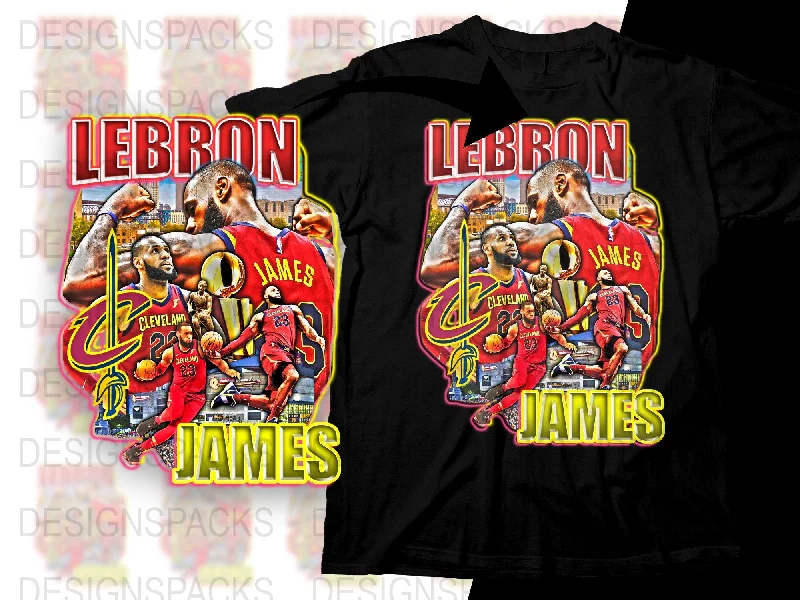 T-Shirt Black-Vibrant LeBron James Cleveland Basketball Png Digital Download