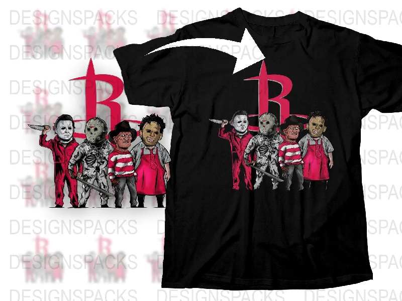 T-Shirt Button-Up-Houston Rockets Horror Movie Characters Png Digital Download