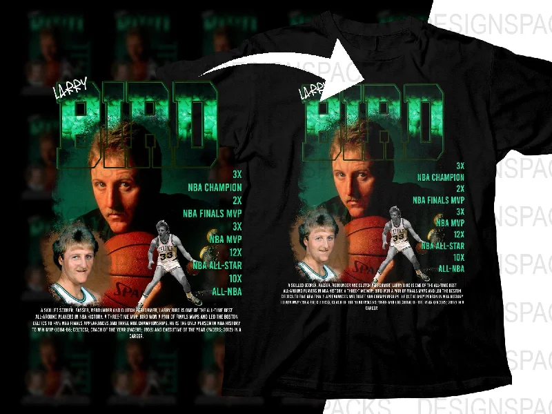 T-Shirt Crew Neck-Larry Bird Legendary Basketball Player Throwback Bootleg Png Digital Download