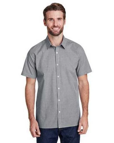 Artisan Collection by Reprime RP221 Mens Microcheck Gingham Short-Sleeve Cotton Shirt - Black White