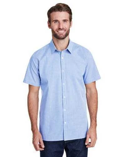 Button Down Shirts Wedding Gift-Artisan Collection by Reprime RP221 Mens Microcheck Gingham Short-Sleeve Cotton Shirt - Light Blue White