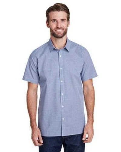 Button Down Shirts Fast Delivery-Artisan Collection by Reprime RP221 Mens Microcheck Gingham Short-Sleeve Cotton Shirt - Navy White