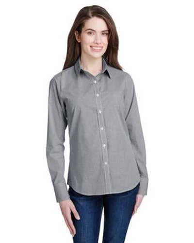 Button Down Shirts Holiday-Artisan Collection by Reprime RP320 Ladies' Microcheck Gingham Long-Sleeve Cotton Shirt - Black White