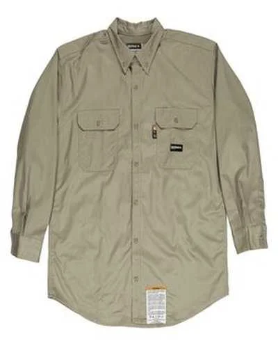 Button Down Shirts Vegan Fabric-Berne FRSH10 Men's Flame-Resistant Button-Down Work Shirt - Khaki