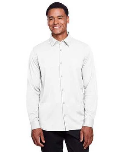 Button Down Shirts Button Cuff-Devon & Jones DG20Z Men's Crownlux Performance Plaited Button-Down Shirt - White