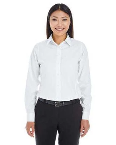 Button Down Shirts Military-Devon & Jones DG532W Ladies' Crown Woven Ccollection Royal Dobby Shirt - White