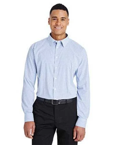 Button Down Shirts Workout-Devon & Jones DG540 Crownlux Performance Men's Micro Windowpane Shirt - French Blue White