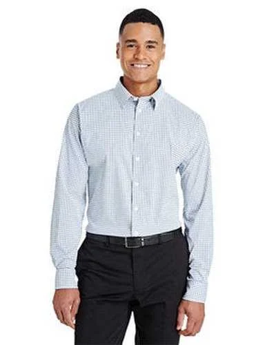 Button Down Shirts Gray-Devon & Jones DG540 Crownlux Performance Men's Micro Windowpane Shirt - Navy White