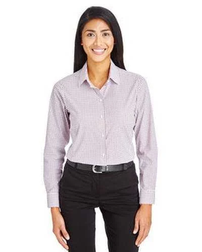 Button Down Shirts Cowboy-Devon & Jones DG540W Crownlux Performance Ladies' Micro Windowpane Shirt - Burgundy White