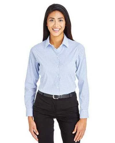 Button Down Shirts Bulk Order-Devon & Jones DG540W Crownlux Performance Ladies' Micro Windowpane Shirt - French Blue White