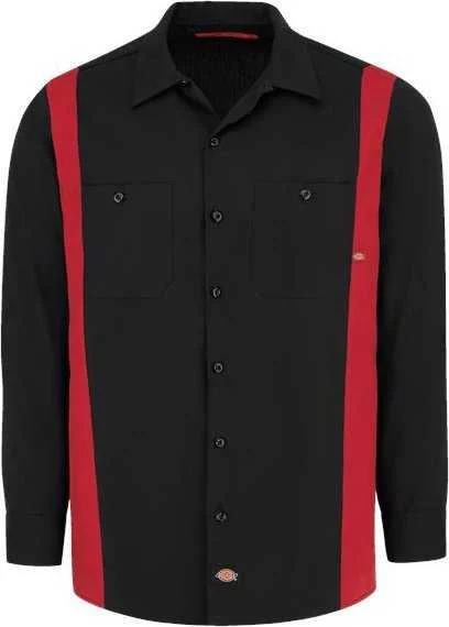 Button Down Shirts University-Dickies 5524L Industrial Colorblocked Long Sleeve Shirt - Long Sizes - Black English Red